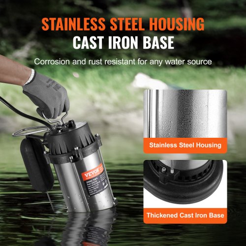 Submersible Sewage Pump 05HP 4188GPH Cast Iron Sewage Water Pump with 24