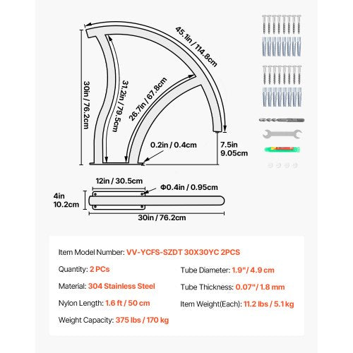 Pool Handrail 2Pack 30x30 Swimming Pool Stair Rail 304 Stainless Steel