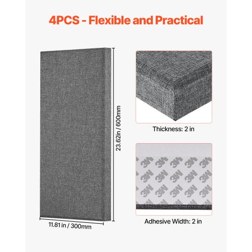 4 PCS Acoustic Panels 2 inch Thick 236 x 11.8 inch Fiberglass Sound