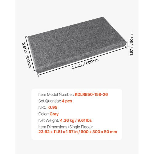 4 PCS Acoustic Panels 2 inch Thick 236 x 11.8 inch Fiberglass Sound