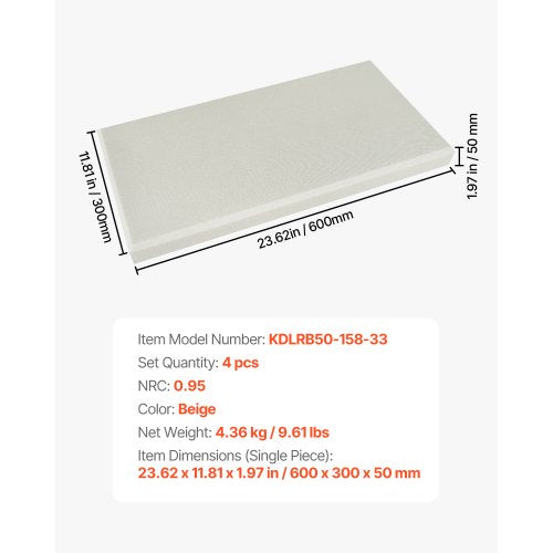 4 PCS Acoustic Panels 2 inch Thick 236 x 11.8 inch Fiberglass Sound