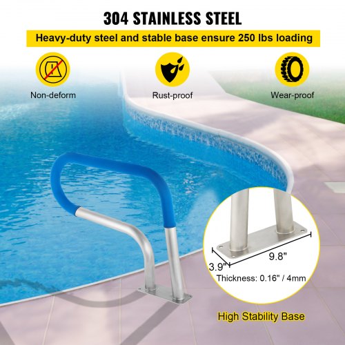 Pool Rail 30x22 Pool Railing 304 Stainless Steel 250LBS Load Capacity Silver
