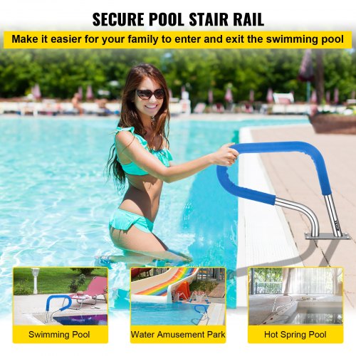 Pool Rail 32x23 Pool Railing 304 Stainless Steel 250LBS Load Capacity Silver