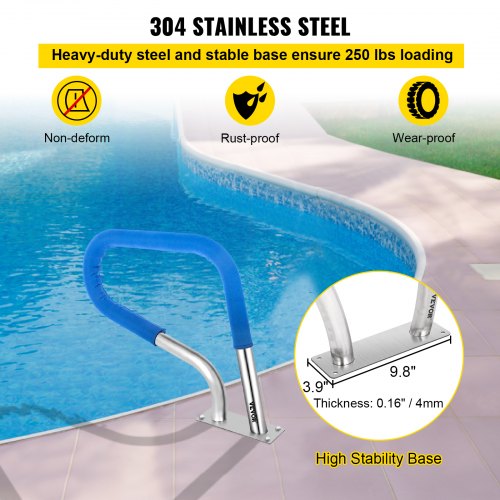 Pool Rail 32x23 Pool Railing 304 Stainless Steel 250LBS Load Capacity Silver