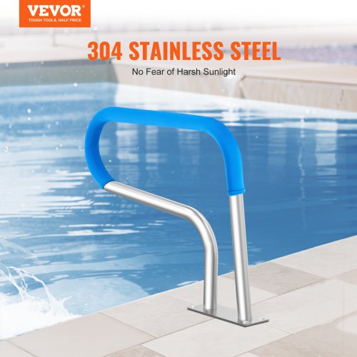 Pool Handrail 32 x 23 inch Pool Railing Stainless Steel with Base Plate