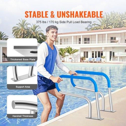 Pool Handrail 32 x 23 inch Pool Railing Stainless Steel with Base Plate
