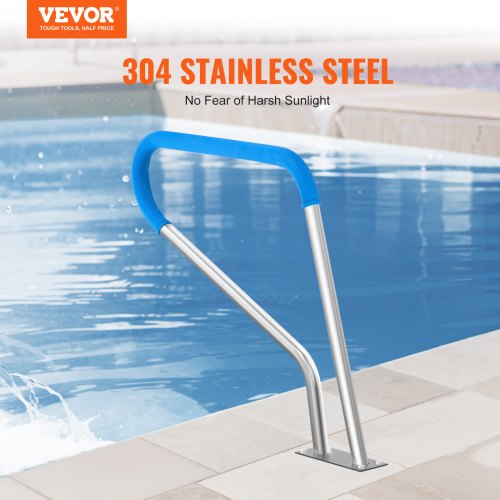 Pool Handrail 39 x 32 inch Pool Railing Stainless Steel with Base Plate