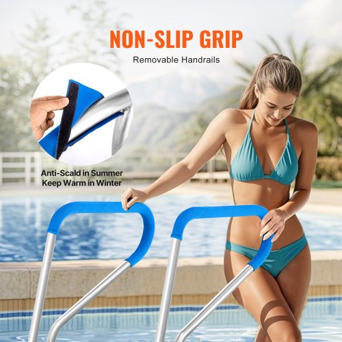 Pool Handrail 39 x 32 inch Pool Railing Stainless Steel with Base Plate