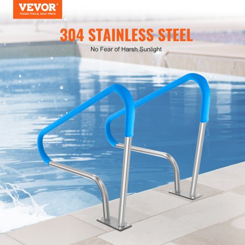 Pool Handrail 2 PCS 48x36in Pool Railing Stainless Steel with Base Plate