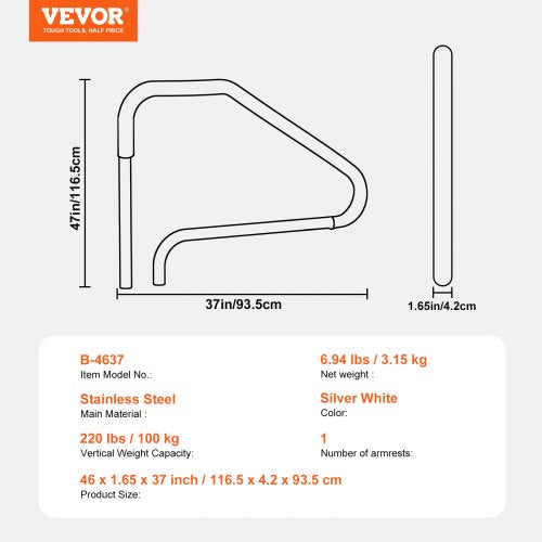 Pool Handrail46 X 37 Inch Railing Stainless Steel Prebuilt For Indooroutdoor