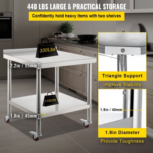 Stainless Steel Prep Table 30 x 24 x 35 Inch 440lbs Load Capacity Heavy