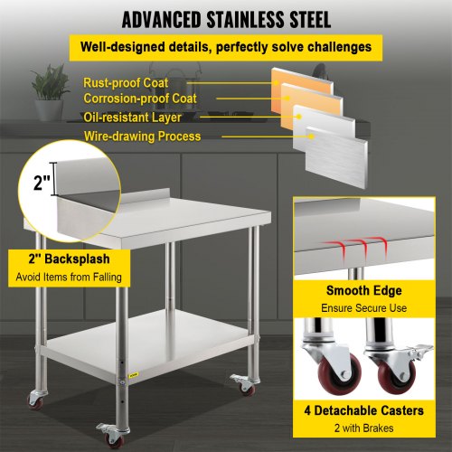 Stainless Steel Prep Table 30 x 24 x 35 Inch 440lbs Load Capacity Heavy