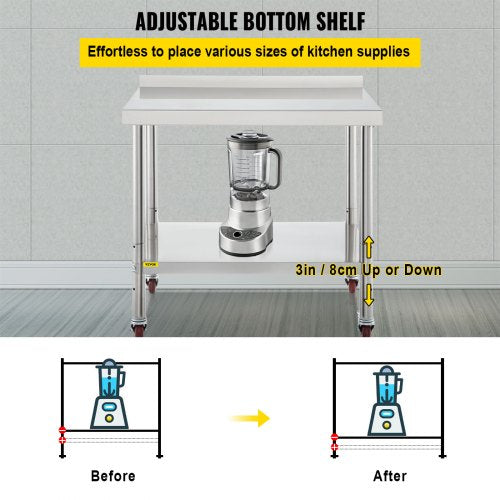 Stainless Steel Prep Table 36 x 24 x 35 Inch 440lbs Load Capacity Heavy