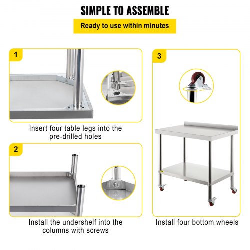 Stainless Steel Prep Table 36 x 24 x 35 Inch 440lbs Load Capacity Heavy