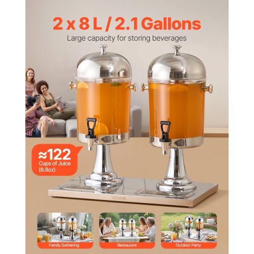 Beverage Dispenser 2.1 Gallon x 2 Drink Dispenser for Parties Stainless