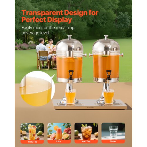 Beverage Dispenser 2.1 Gallon x 2 Drink Dispenser for Parties Stainless