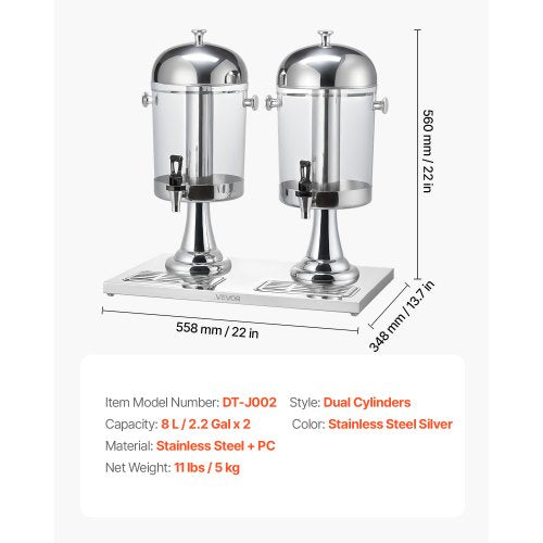 Beverage Dispenser 2.1 Gallon x 2 Drink Dispenser for Parties Stainless