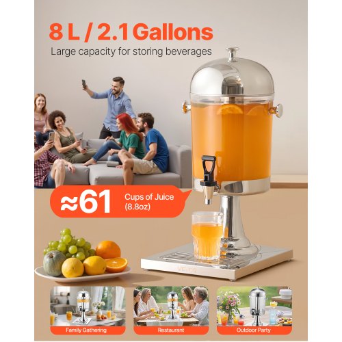 Beverage Dispenser 2.1 Gallon Drink Dispenser for Parties Stainless Steel