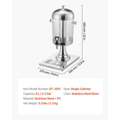 Beverage Dispenser 2.1 Gallon Drink Dispenser for Parties Stainless Steel