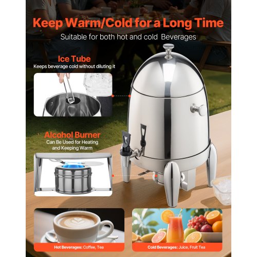 Stainless Steel Beverage Dispenser 2.7 Gallon Drink Dispenser with Alcohol
