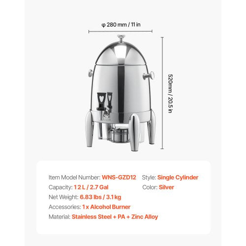 Stainless Steel Beverage Dispenser 2.7 Gallon Drink Dispenser with Alcohol