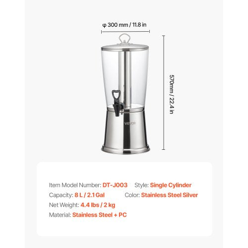 Beverage Dispenser 2.1 Gallon Drink Dispenser for Parties Stainless Steel