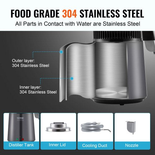 Water Distiller 4L 105 Gallon Pure Water Purifier Filter For Home