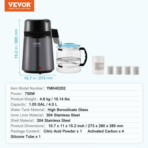 Water Distiller 4L 105 Gallon Pure Water Purifier Filter For Home