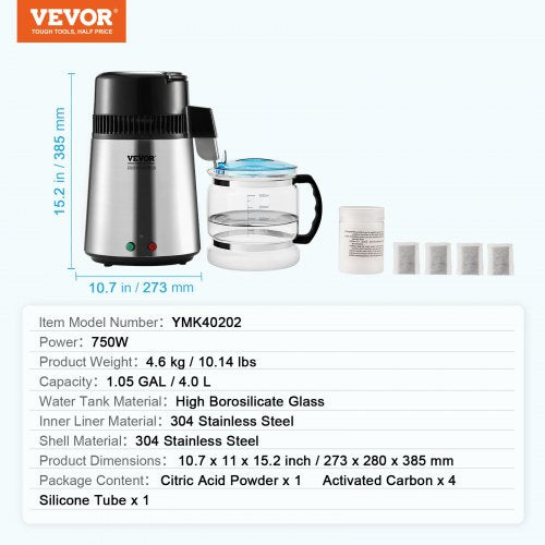 Water Distiller 4L 105 Gallon Pure Water Purifier Filter For Home