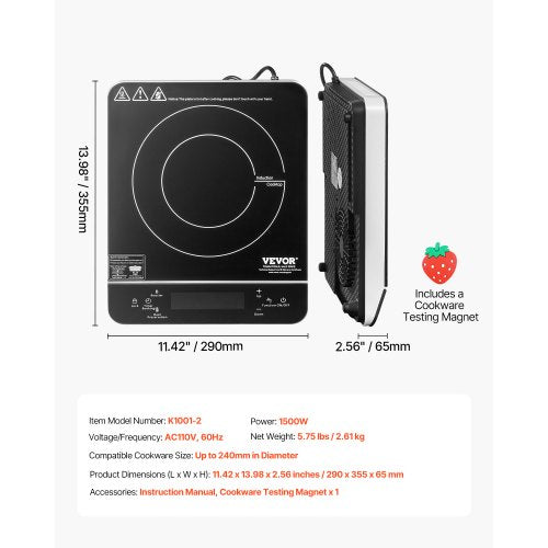 Portable Induction Cooktop 1500W Electric Induction Burner with 9
