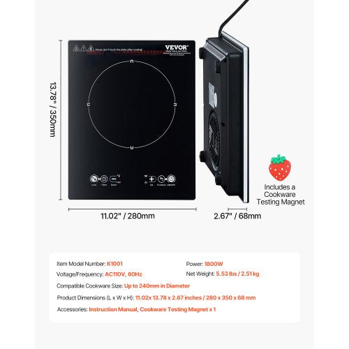 Portable Induction Cooktop 1800W Electric Induction Burner with 9