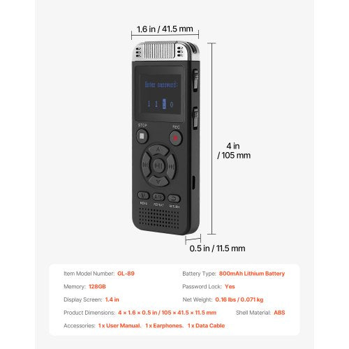 Digital Voice Recorder 128GB Voice Activated Recorder with Playback Audio