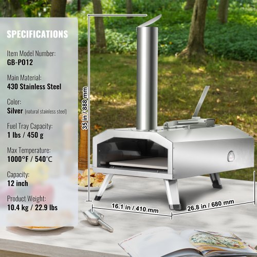 12" Outdoor Pizza Oven Portable Wood Pellet Pizza Oven Stainless Steel BBQ