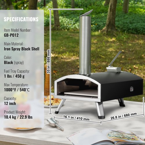 12" Outdoor Pizza Oven Portable Wood Pellet Pizza Oven Iron Spray Camping