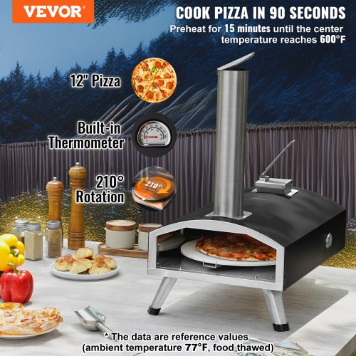 12" Outdoor Pizza Oven Portable Wood Pellet Pizza Oven Camping w Rotation