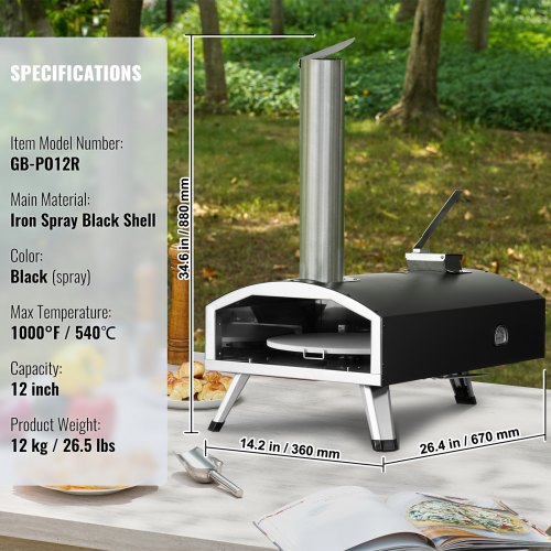 12" Outdoor Pizza Oven Portable Wood Pellet Pizza Oven Camping w Rotation