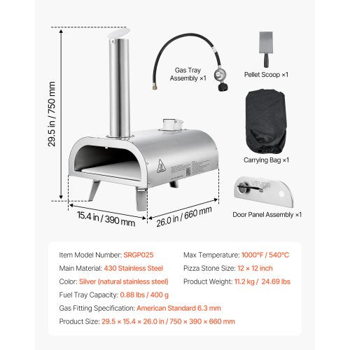 Dual Fuel Pizza Oven Outdoor 12 Inch Wood Fire Propane Gas Pizza Oven