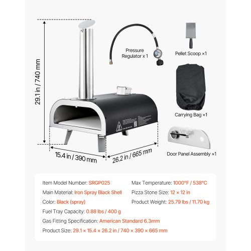Dual Fuel Pizza Oven Outdoor 12 in Wood Fire Propane Gas Pizza Oven