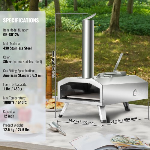 12" Outdoor Pizza Oven Portable Pellet Gas Pizza Oven Foldable for Camping