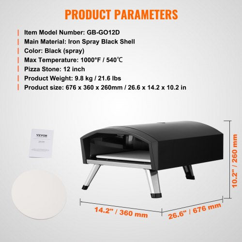 12" Outdoor Pizza Oven Portable Gas Oven Iron Spray Foldable for Camping