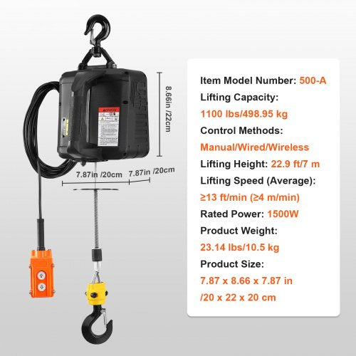 3in1 Electric Hoist Winch 1100lbs 1500W Portable Power Winch Crane