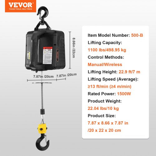 1100 lbs Electric Hoist Winch 2in1 1500W Portable Power Winch Crane 23