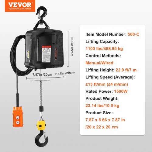 2in1 1100 lbs Electric Hoist Winch 1500W Portable Power Winch Crane 229