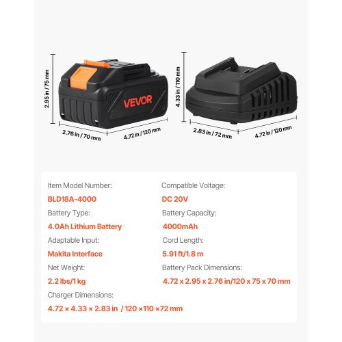 20V MAX Portable Battery and Charger Combo AC 110V 40 Ah LithiumIon