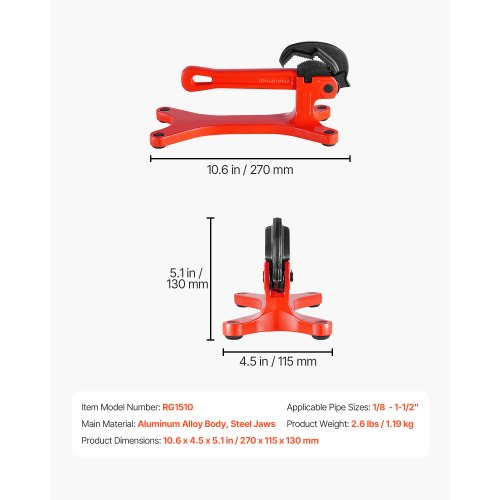 Portable Pipe Vise Lightweight Aluminum Pipe Vise with 18 to 112