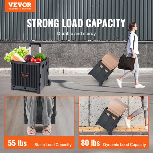 Foldable Utility Cart 80 lbs Load Capacity Folding Portable Rolling Crate