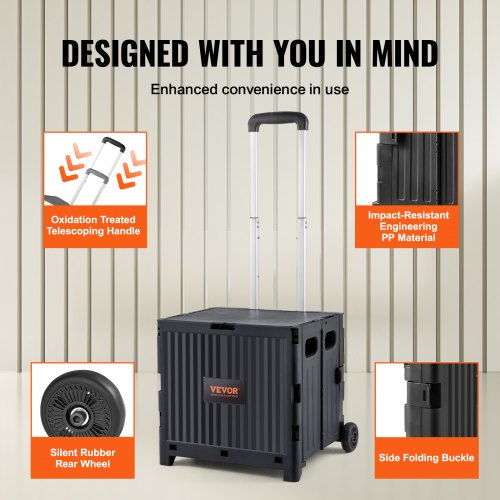 Foldable Utility Cart 80 lbs Load Capacity Folding Portable Rolling Crate