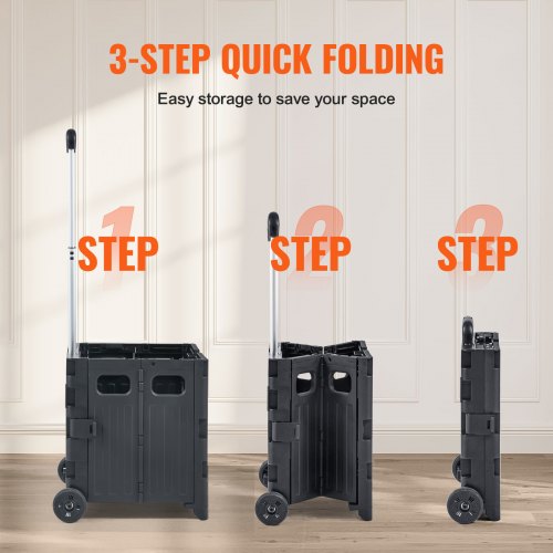 Foldable Utility Cart 80 lbs Load Capacity Folding Portable Rolling Crate