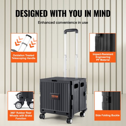 Foldable Utility Cart 110 lbs Load Capacity Folding Portable Rolling Crate