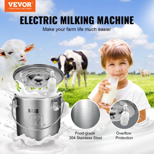 Goat Milking Machine 12 L 304 Stainless Steel Bucket Electric Automatic